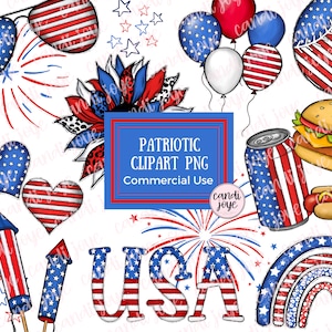 4 juli PNG-bestanden - patriottische clipartbundel - Amerikaanse vlag PNG - schattige doodle handgetekende clipart - Memorial Day - Independence Day
