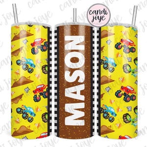Tumbler Wrap da 20 oz per bambini in formato PNG, design a sublimazione di Monster Truck, Tumbler Wrap da 20 oz per ragazzi da corsa personalizzabile in formato PNG, design per tumbler personalizzabili