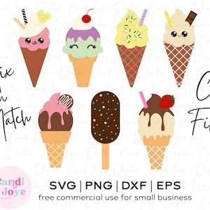 Eis SVG Bundle - Eistüte SVG - Mix und Match Eis SVG Bundle - Eis Png - Kawaii Gesicht Eis Clipart