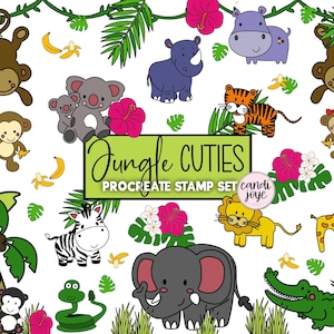 Carimbos Procreate - Conjunto de Carimbos Procreate - Pincéis de Carimbos Procreate - Carimbos Digitais de Animais - Pincéis de Animais de Safári na Selva - Uso Comercial