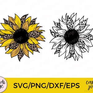 Léopard tournesol SVG - guépard tournesol PNG - fleur SVG - Clipart Floral - impression léopard tournesol - fichier Svg floral coupe - sublimation