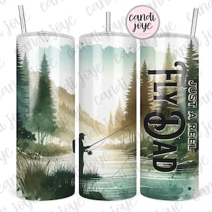 Papà pesca 20oz Tumbler Wrap PNG Design a sublimazione, Uomo Festa del papà 20oz Skinny Straight Tumbler Wrap PNG, Reel Fly Dad Design senza cuciture