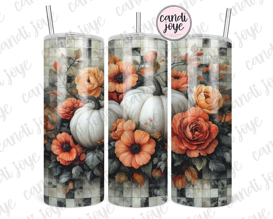 Pumpkin Fall Tumbler Wrap PNG Digital Download for 20 Oz Skinny Tumbler ...