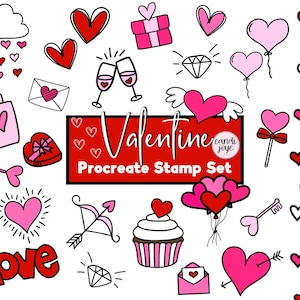Valentine Procreate Stamp Set - Heart Procreate Stamp Set - Valentine's Day Procreate Brushes - Procreate Love Brush - Free Commercial Use