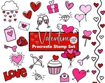 Valentine Procreate Stamp Set - Heart Procreate Stamp Set - Valentine's Day Procreate Brushes - Procreate Love Brush - Free Commercial Use