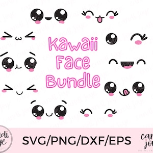 Mignon Kawaii SVG - Kawaii visage SVG Bundle - Clipart kawaii - Cartoon visages PNG - visages mignons - téléchargement immédiat - usage Commercial