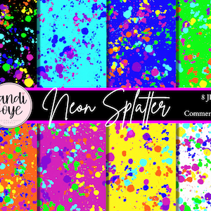 Neon verfspatten digitale papieren - verfspatten digitale scrapbooking - verfspatten digitale achtergronden - kleurrijk digitaal papierpakket