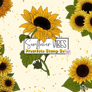 Conjunto de sellos de procreación de girasol - Pinceles de procreación de girasol - Arte de línea de girasol - Paquete de sellos de procreación - Pinceles de tatuaje de girasol