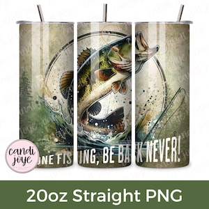 Vaso de pesca de lubina de 20 oz con diseño de sublimación PNG, vaso recto delgado de pesca divertida de 20 oz PNG, diseño de vaso "Gone Bass Fishing"