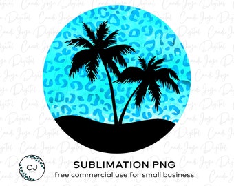 Aqua Island Palm Tree PNG - Summer PNG - Leopard Print Sublimation Design - Beach PNG - Tropical Clipart - Instant Download