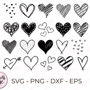 Heart SVG Bundle, Cut File Doodle Heart PNG Bundle, Valentine SVG Bundle, Heart Sublimation Png Files, Love Heart Graphics, Heart Clipart