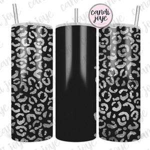 Leopard Print 20oz Tumbler Wrap PNG Sublimation Design, Cheetah Print Tumbler Wrap, Add Name Silver Glitter Skinny Straight Tumbler Wrap PNG