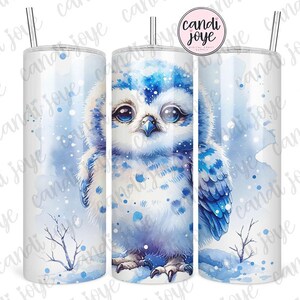 Gobelet papier peint hibou 20 oz PNG, harfang des neiges Sublimation Design numérique, hibou hiver 20 oz papier peint gobelet droit skinny PNG