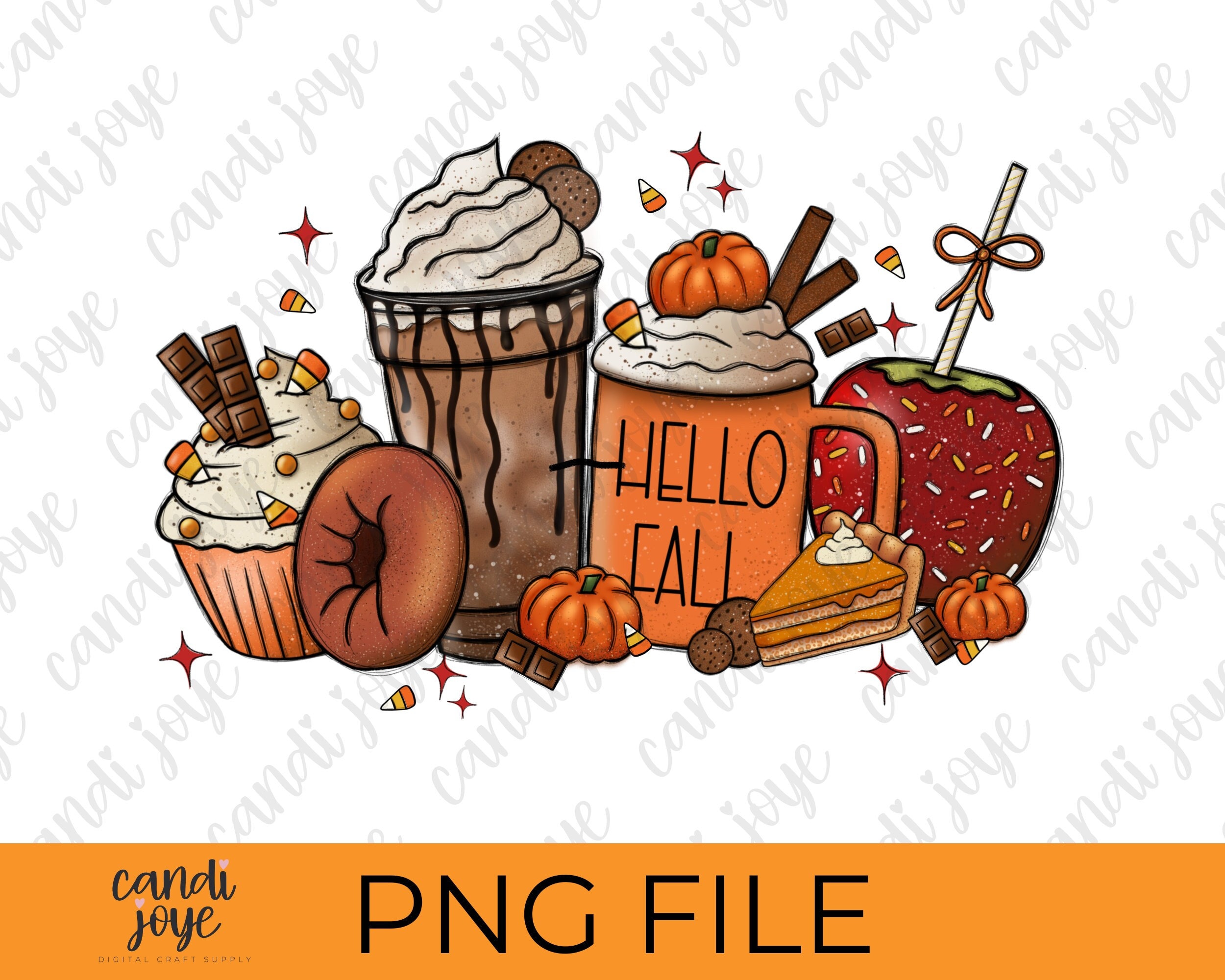 Hello Fall Coffee PNG - Candy Corn Cupcake Sublimation Design - Pumpkin ...