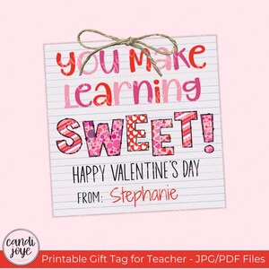 Teacher Valentine Gift Tag, Printable Teacher Appreciation Label, Printable Valentine Card, School Valentine, DIY Editable Valentine Tag