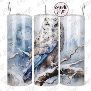 Gobelet papier peint hibou 20 oz PNG, harfang des neiges Sublimation Design numérique, hibou hiver 20 oz papier peint gobelet droit skinny PNG
