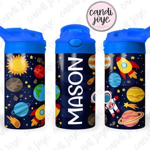 Kinder 12 Unzen Tumbler Wrap PNG, Space Sublimation Design, Astronaut 12 Unze Sippy Cup Tumbler Wrap PNG, anpassbarer Planet Tumbler Design