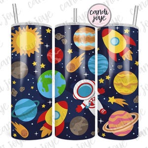 Kinder 20 Unzen Tumbler Wrap PNG, Astronaut Outer Space Sublimationsdesign, 20 oz Kinder Tumbler Wrap PNG, Sonnensystem Planet Tumbler Design