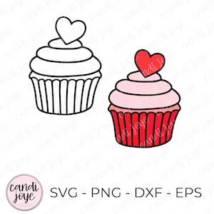 Herz Cupcake SVG - Valentine SVG - Cupcake PNG - Geburtstag SVG - Dessert Sublimation - Geburtstagsparty zwart - Süßigkeiten svg - Cupcake Schnittdateien