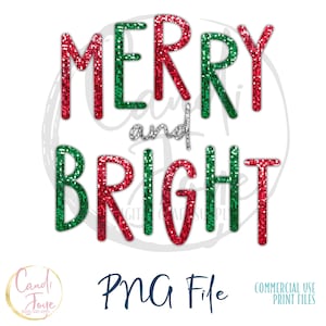 Feliz e Brilhante PNG - Lantejoulas PNG - Design de Sublimação de Glitter de Natal - Clipart de Natal - Design de Camisa Feliz - Natal Prateado PNG