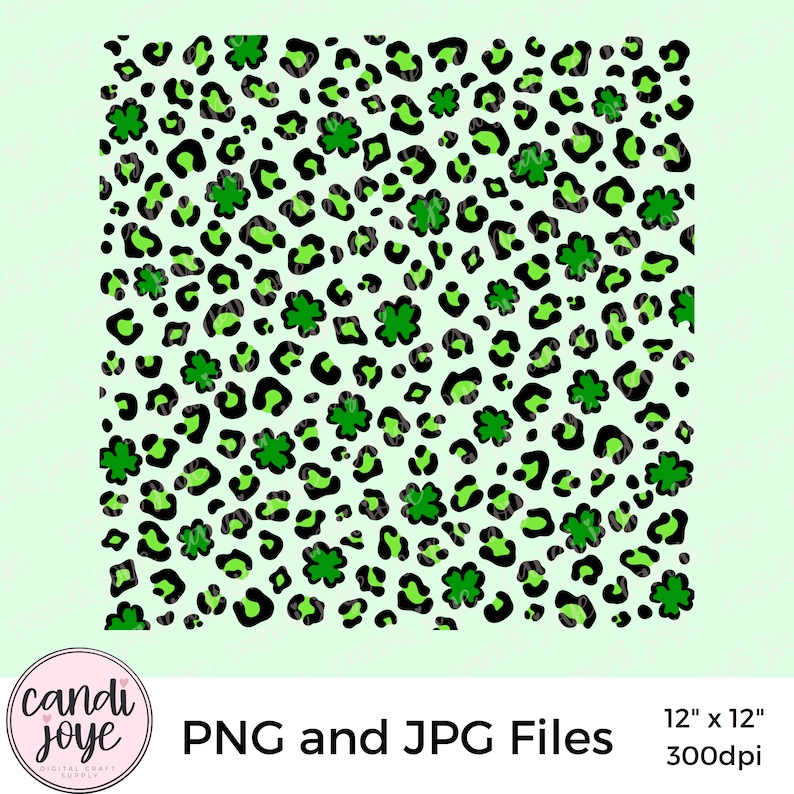 St. Patrick's Day PNG - Leopard Print PNG - Shamrock PNG Pattern - Four Leaf Clover - St. Patty's Day - Leopard Sublimation - Irish Overlay image 3