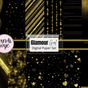 Zwart en goud digitaal papier - zwarte en gouden achtergronden - goud glitter zwart digitaal papier - digitaal behang - afdrukbaar plakboek