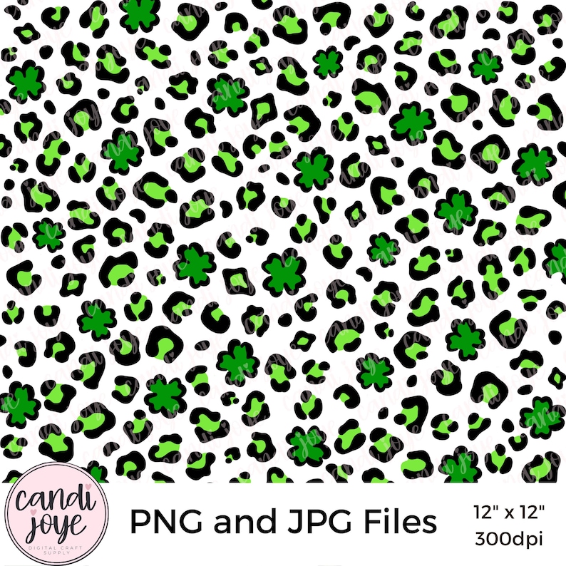 St. Patrick's Day PNG - Leopard Print PNG - Shamrock PNG Pattern - Four Leaf Clover - St. Patty's Day - Leopard Sublimation - Irish Overlay image 1