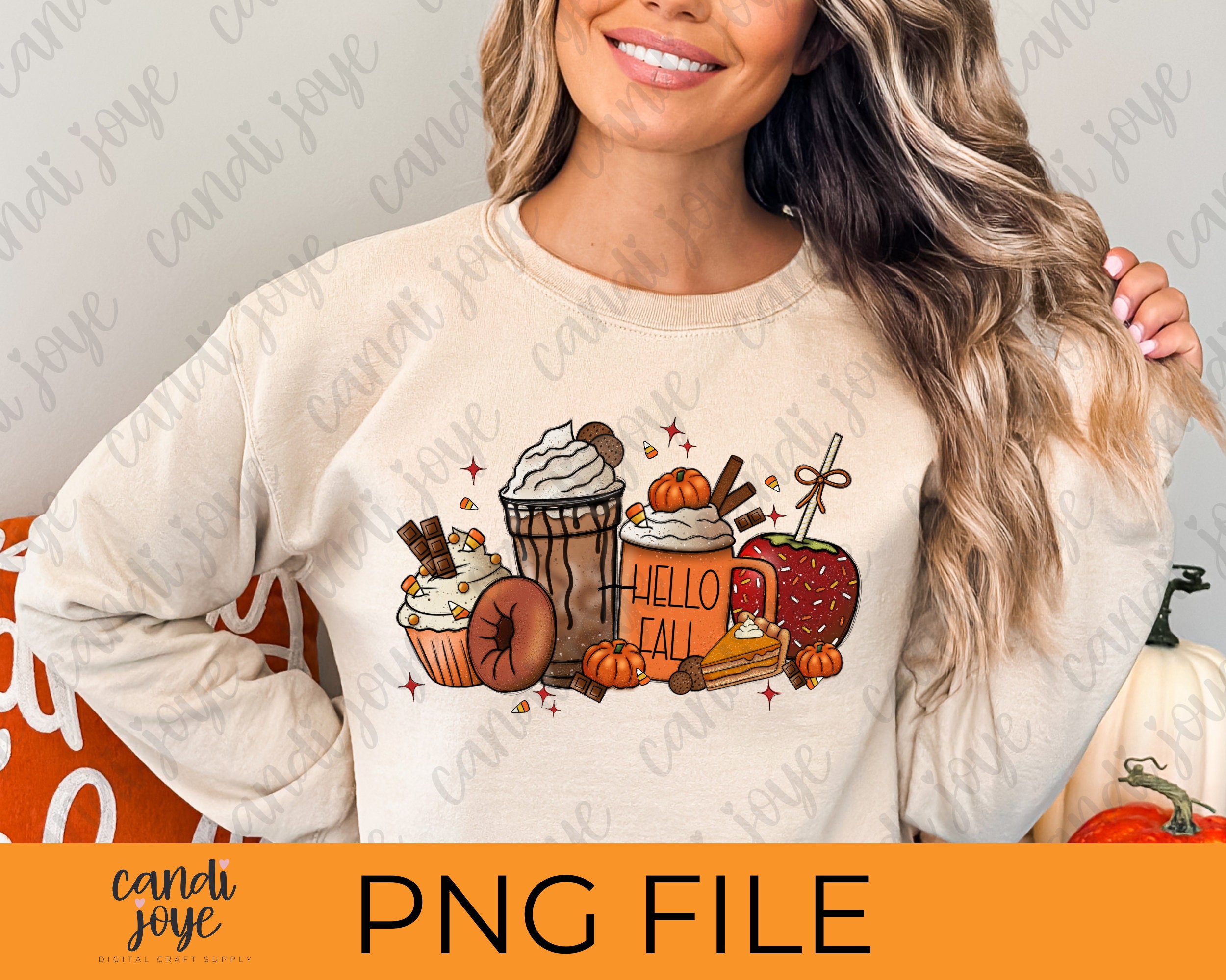 Hello Fall Coffee PNG - Candy Corn Cupcake Sublimation Design - Pumpkin ...
