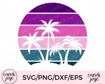 ヤシの木 SVG - 島の夕日 SVG - ビーチのシーン SVG - 夏の昇華デザイン - 夏の PNG - ヤシの木のベクター - トロピカル クリップアート
