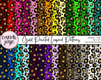 Leopard Print Digital Paper Pack - Leopard Rainbow Digital Paper Bundle - Gold Cheetah Print Background - Leopard Pattern Digital Paper Pack