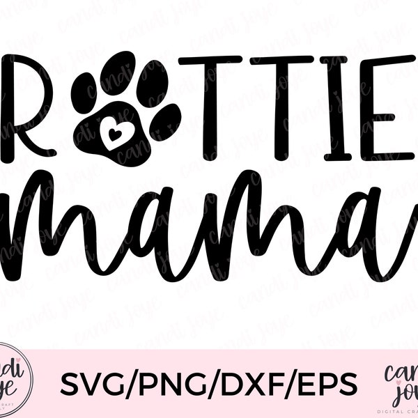 Rottie Mama SVG - Rottweiler Mama SVG - Dog Mama Sublimation PNG - Heart Paw Print Cut File -  Rottweiler Mama Shirt Design - Fur Mama Svg