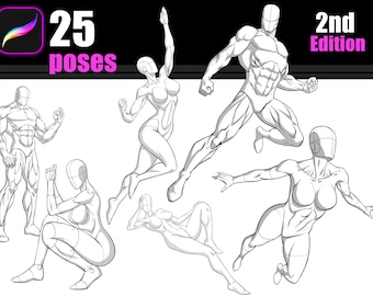 Paquete Procreate Pose - 25 Poses - Figuras de superhéroes - Volumen 2