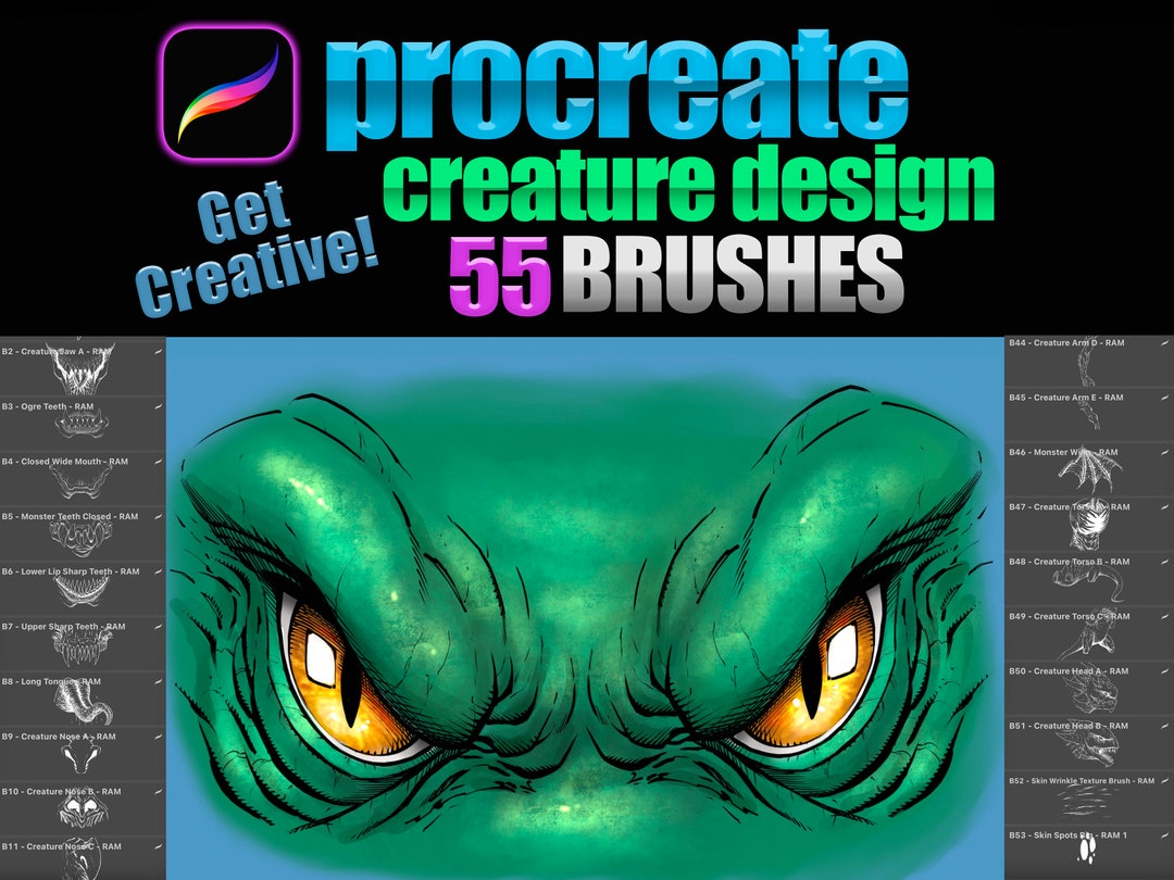 Create Design Brush Set for Procreate - Monster Art Pack - 55 Brushes ...