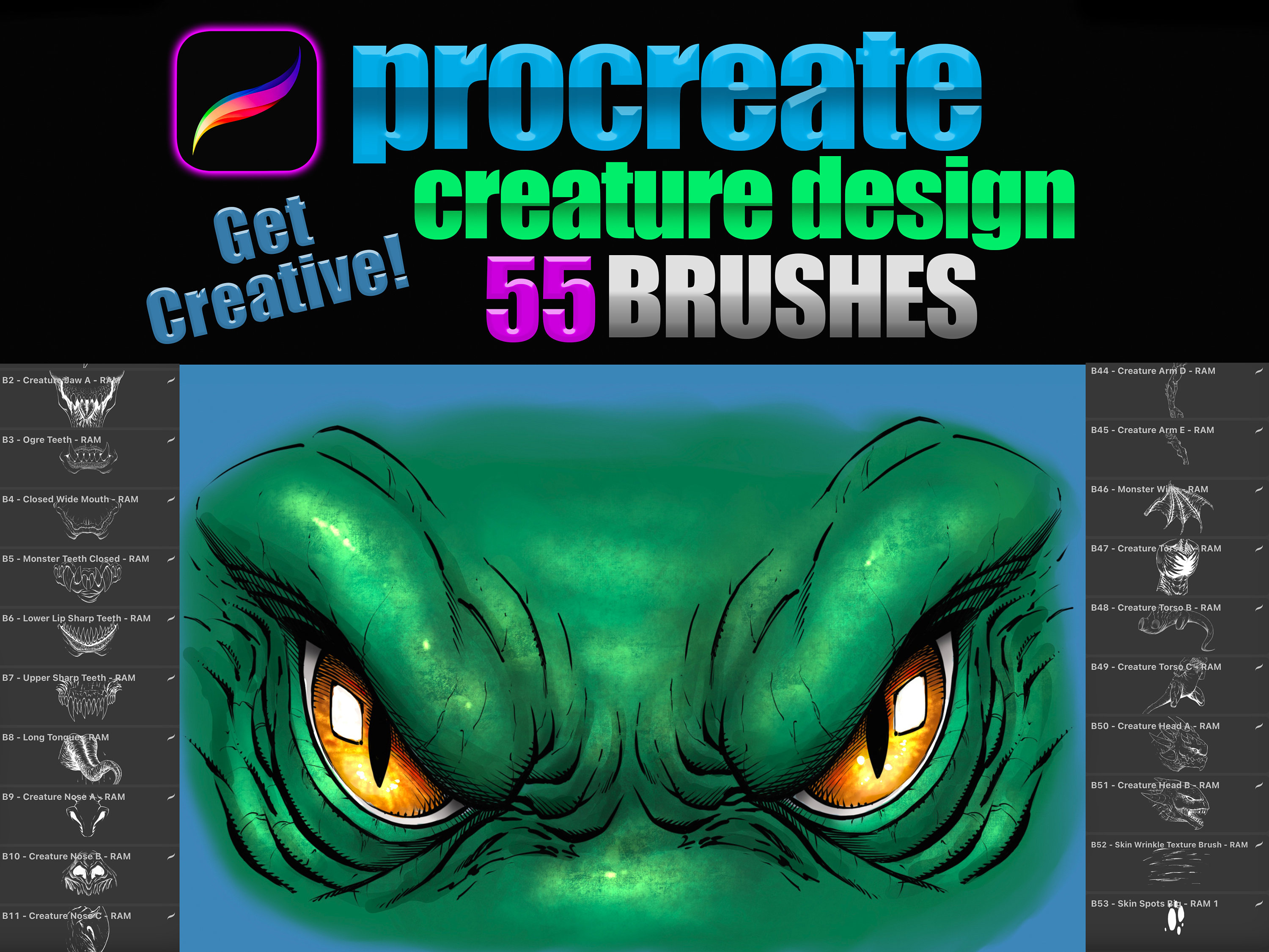 Create Design Brush Set for Procreate - Monster Art Pack - 55 Brushes ...