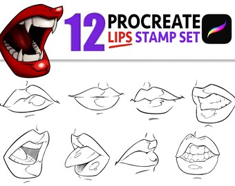 Procreate Pinceles labiales / Conjunto de sellos de labios / Arte de línea cómica / Conjunto de pinceles