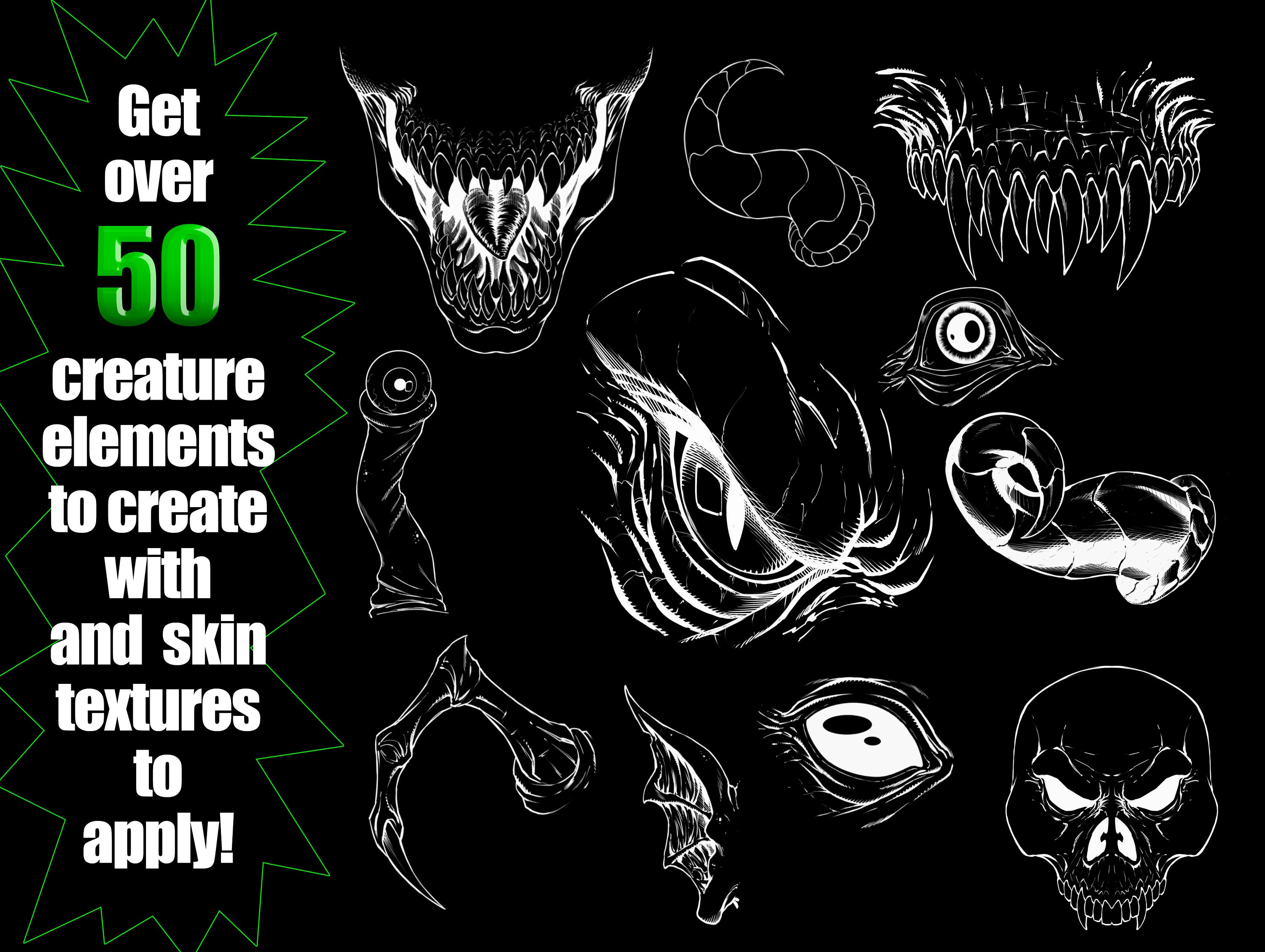 Create Design Brush Set for Procreate - Monster Art Pack - 55 Brushes ...