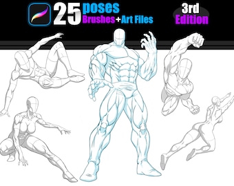 Paquete de poses Procreate - 25 sellos - Figuras de superhéroes Vol. 3