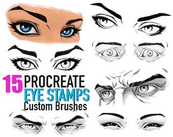 Pinceles para ojos Procreate, Masculino y Femenino, Paquete de 15 pinceles, Sellos de arte para retratos