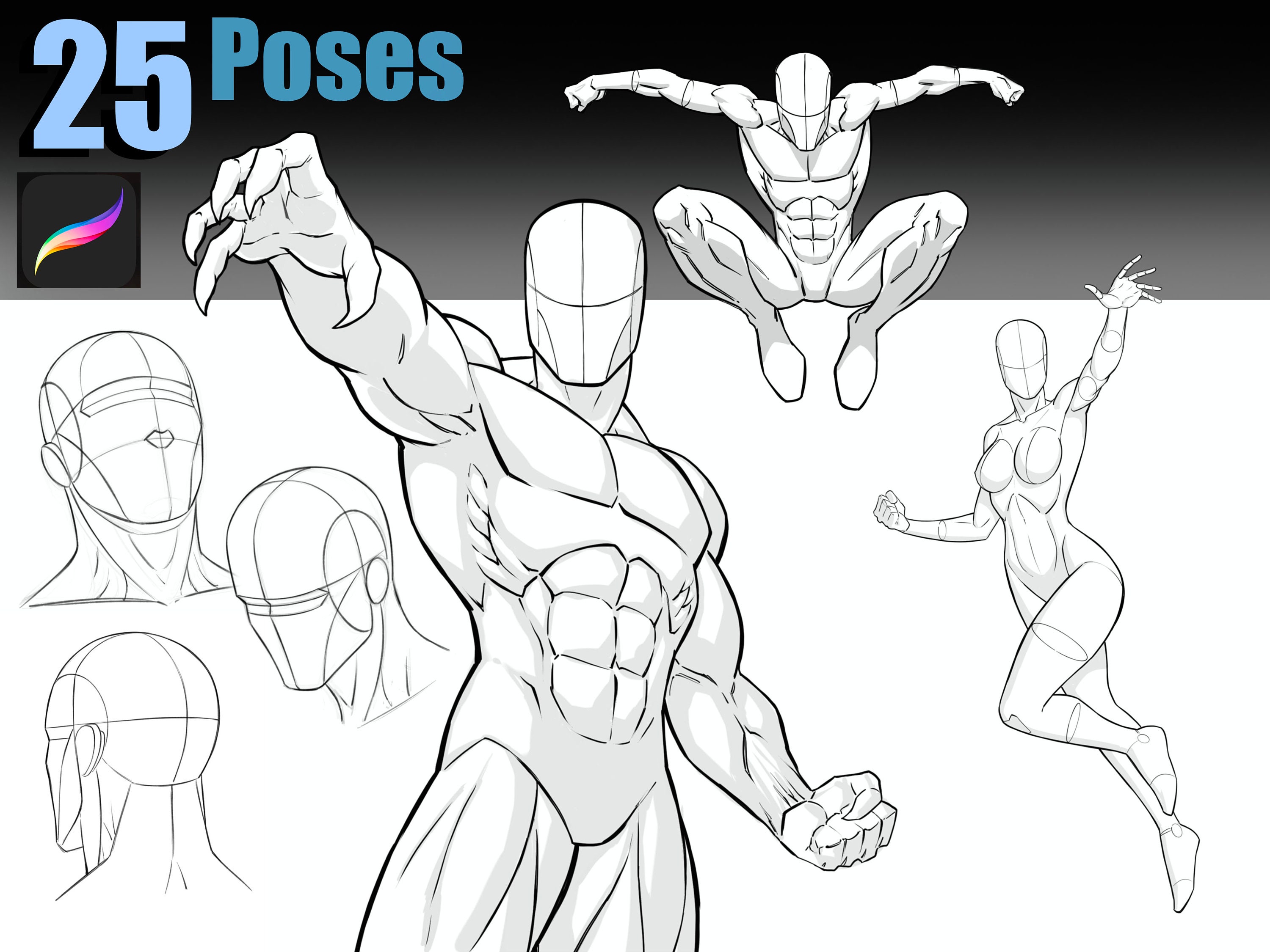 Procreate Pose Pack 25 Stamps Superhero Figures - Etsy