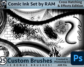 Conjunto de pinceles de tinta cómica / Rayados cruzados y texturas / Pinceles para Photoshop