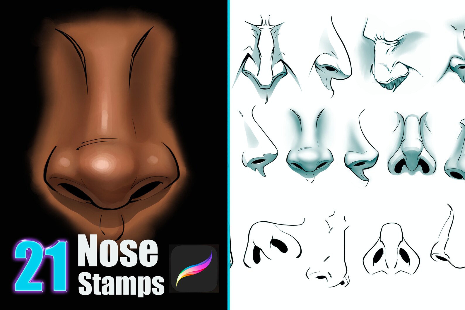 Procreate Nose Procreate Nose Stamps - 21 Brushes - Comic Style Noses | Templates for ...