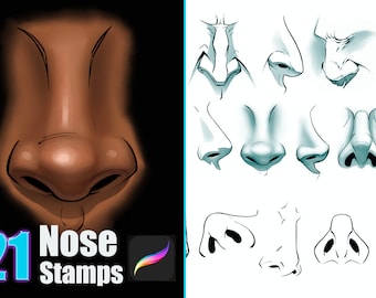 Sellos de nariz Procreate - 21 pinceles - Narices estilo cómic / Plantillas para artistas / Guías de arte digital