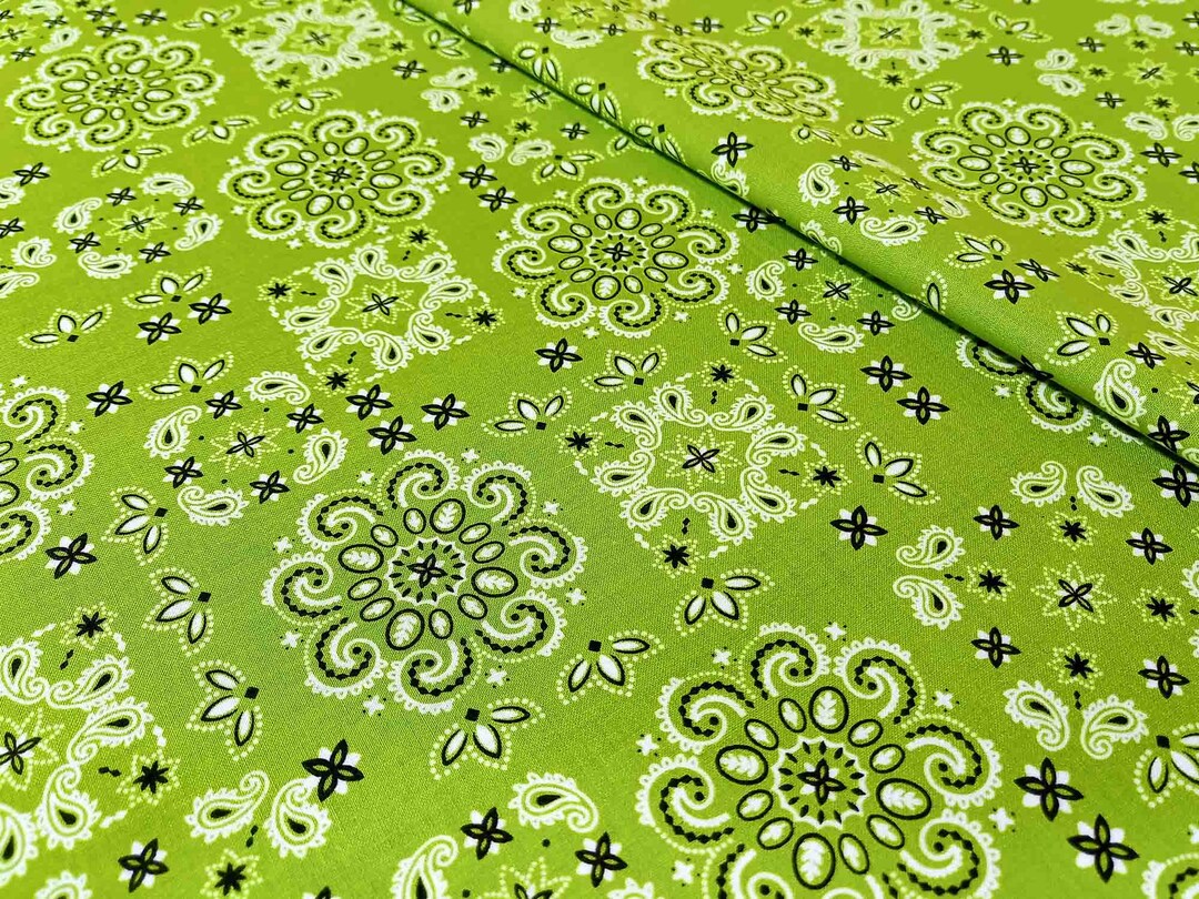 Green Bandana Fabric Paisley Print Fabric Etsy