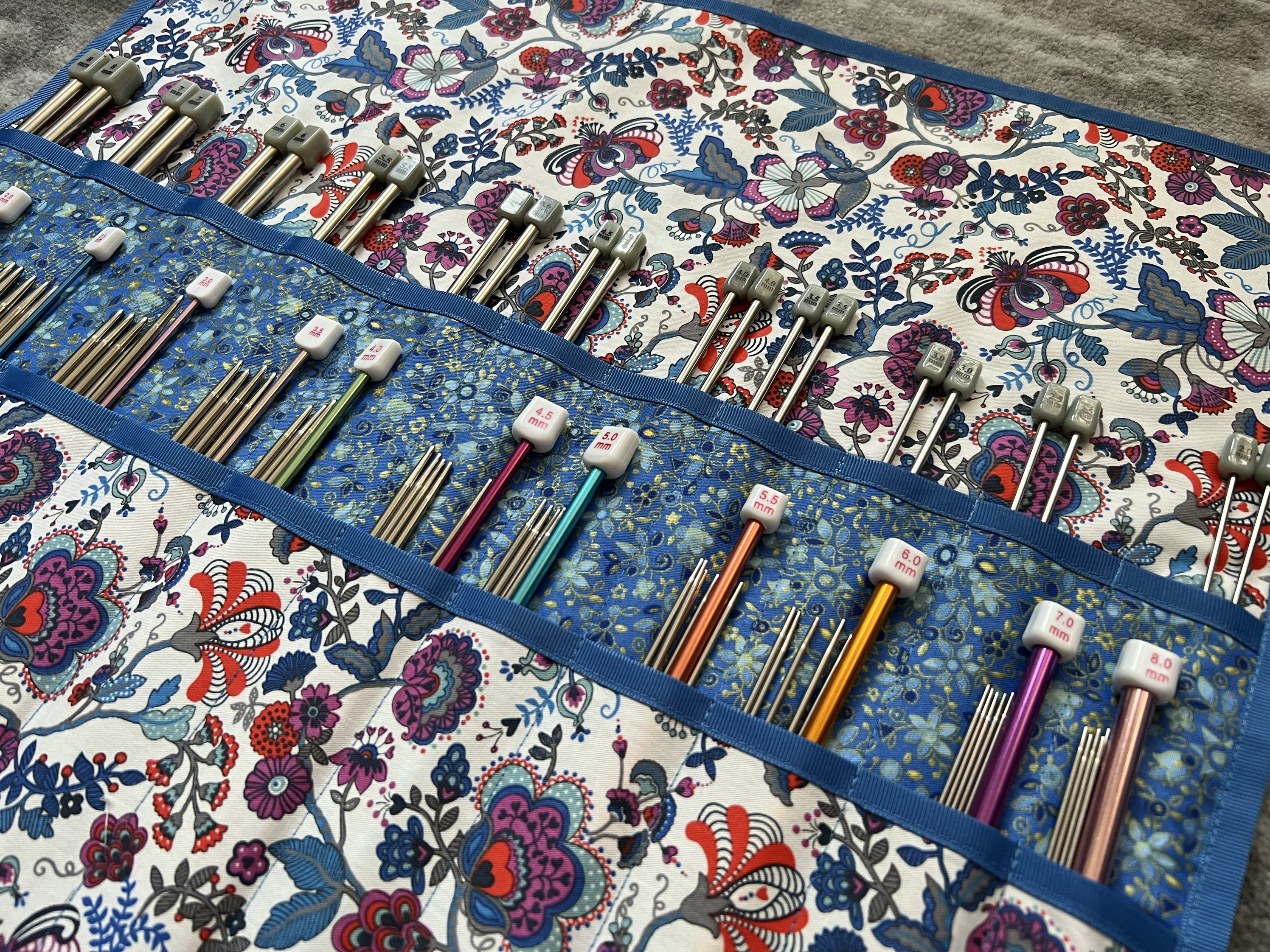 Quilted Blue Floral Knitting Needle Storage Wrap – Make & Mend