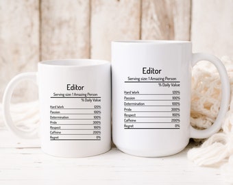 Editor Nutrition Facts Mug, Editor Mug, Editor Gift, Editor Coffee Cup, Editor Facts Coffee Cup, Gift For Editor