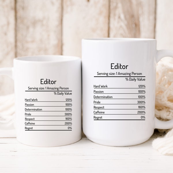 Editor Nutrition Facts Mug, Editor Mug, Editor Gift, Editor Coffee Cup, Editor Facts Coffee Cup, Gift For Editor