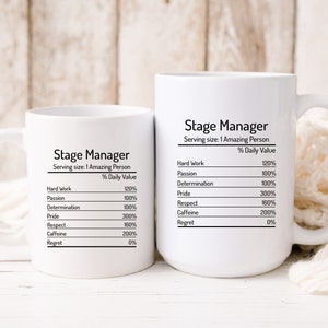 Stage Manager Nutrition Facts Mug, Stage Manager Mug, Stage Manager Gift, Stage Manager Coffee Cup, Stage Manager Facts Coffee Cup