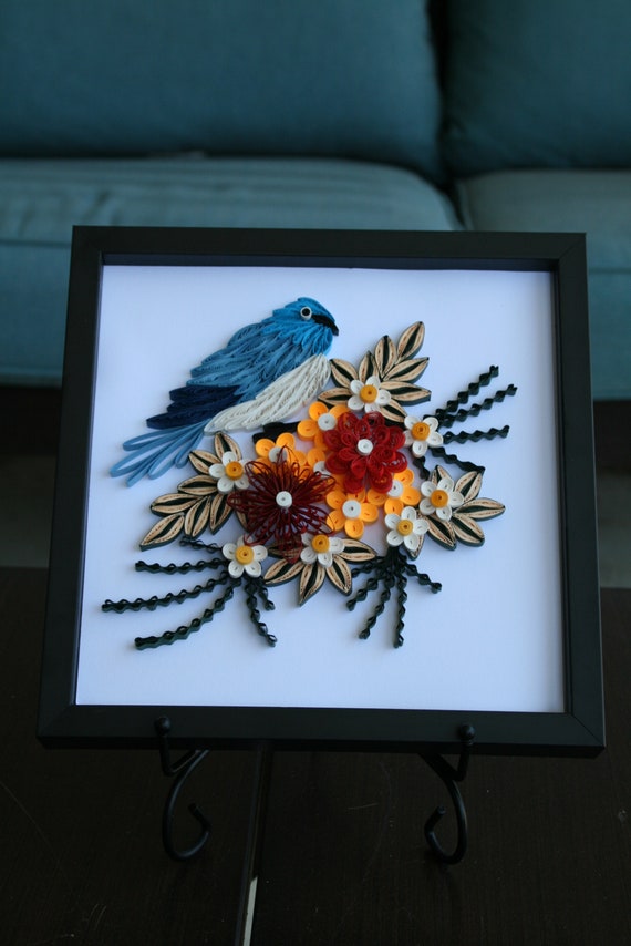 Paper Quilled Blue Bird and Flowers Wall Decor Etsy