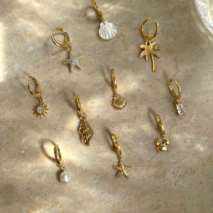 Mix and Match earrings, pearl hoops hoop earrings - gift idea, summer jewelry, earrings with sun, hoop earrings with shell, pendant
