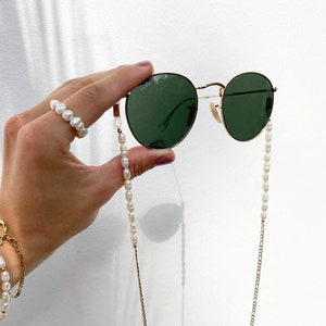 Perlen Brillenkette für Sonnenbrillen Sommer Accessoire mit Süßwasserperlen Geschenk für beste Freundin, Mutter Silber/ Gold Bild 1